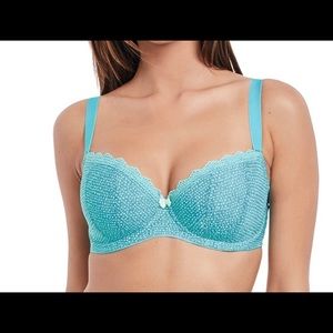Light blue white polkadots lace trim 34G bra